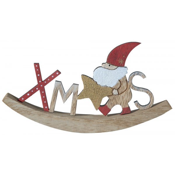 Χριστουγεννιάτικo Ξύλινo Κουνιστό "XMAS" με Άγιο Βασίλη και Αστέρι (16cm)